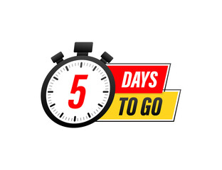 5 Days to go. Countdown timer. Clock icon. Time icon. Count time sale. Vector stock illustration.