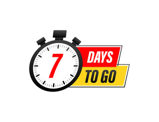Fototapeta na wymiar 7 Days to go. Countdown timer. Clock icon. Time icon. Count time sale. Vector stock illustration.