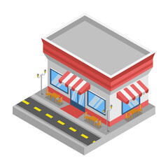 Graphic mall, Store, shop building, Isometric 3D illustration.