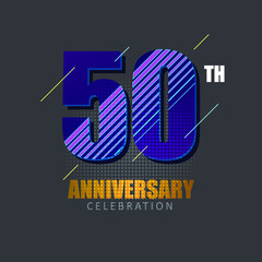 50 years anniversary logo template with geometric  line. Poster template for Celebrating 50th event. Design for banner, magazine, brochure, web, invitation or greeting card. Vector illustration