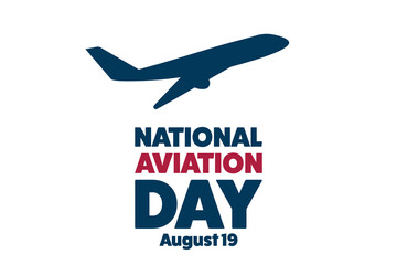 National Aviation Day. August 19. Holiday concept. Template for background, banner, card, poster with text inscription. Vector EPS10 illustration.