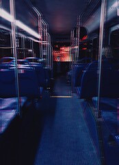 City bus riding at night on the back seat