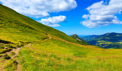 beautiful mountain landscape, hiking trail in Cantal- France
