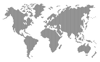 black vertical,stripes line world map on blank background, full frame pattern,vector and illustration