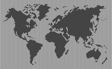 white vertical,stripes line world map,blank space land on black background, full frame pattern,vector and illustration