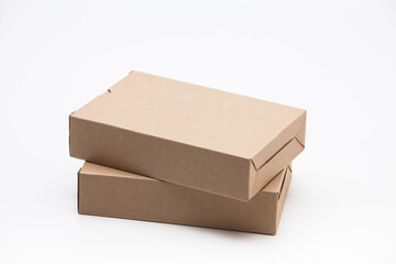 Packing cardboard boxes on white background stack or open