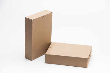Packing cardboard boxes on white background stack or open