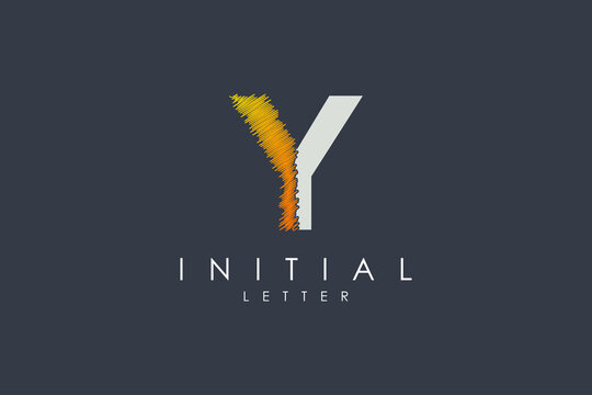 Initial Letter Y Logo. White Geometric Shape with Hand Drawn Brush Sketch Art Combination isolated on Black Background. Usable for Business and Branding Logo. Flat Vector Logo Design Template Element