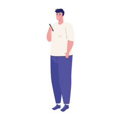 Man with smartphone chatting vector design