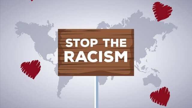 stop the racism campaign with wooden label in earth maps