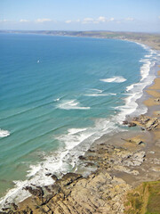 Aerial view of Whitsand Bay in Cornwall	