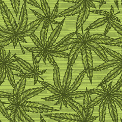 Vector Medicinal plants. Cannabis Leaf Background. Marijuana Leaves Seamless pattern. Hand drawn Hemp Leaf Sketch