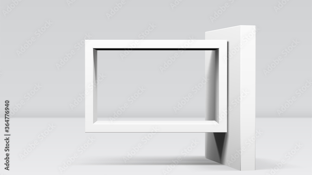 Aufkleber 3D frame on stand or abstract minimalistic rectangle composition with the white room on the background