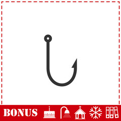 Fishing hook icon flat