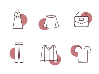 set of vector icons of clothes for instagram highligt, business icons, fashion icaons, fashion illustration, bouitique