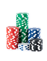 Pilas de fichas de juego, póquer.