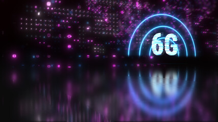 6G fast mobile network and internet concept symbol. Tech style background
