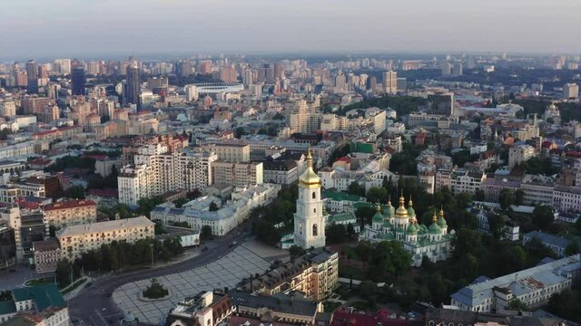 Kyiv. Ukraine: Saint Sophia's Cathedral in Kyiv. Aerial view of church and cyti