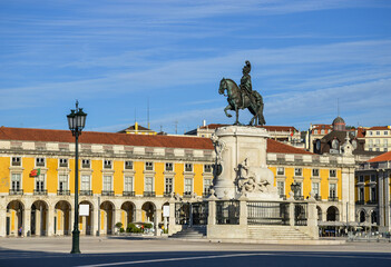 Fototapeta premium Commerce square (Praca do Comercio) and statue of King Jose I in Lisbon, Portugal