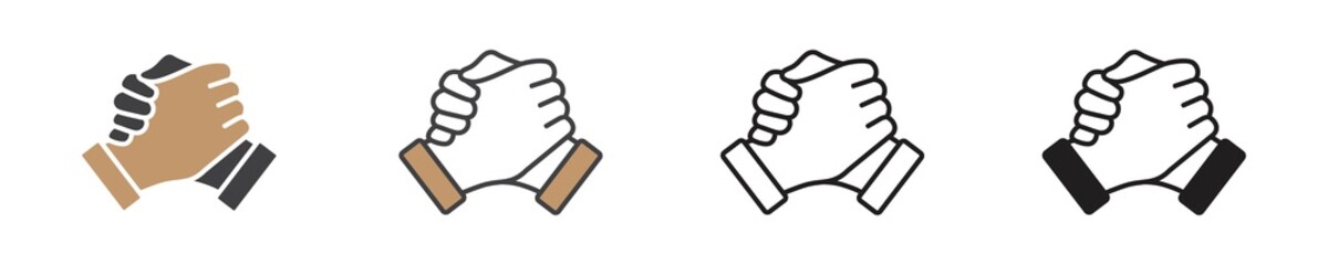 Soul brother handshake icon in different style, thumb clasp handshake vector illustration - obrazy, fototapety, plakaty