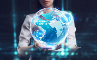 Business, Technology, Internet and network concept. Young businessman working on a virtual screen...