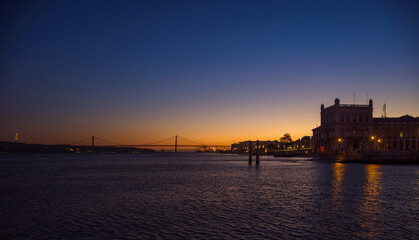 Commerce square (Praca do Comercio) at sunset, in Lisbon, Portugal