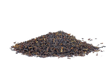 Pile of black tea isolated on a white background