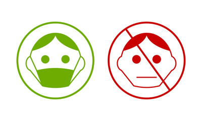 Green smiley with face protection breathing mask and red smilie without face mask corona virus 