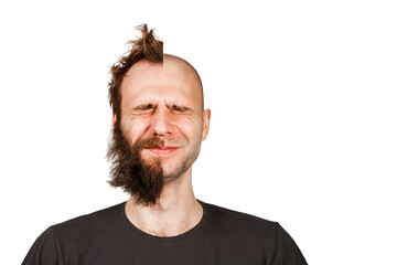 Obraz premium Man with half shaved hair head. Guy before and after transplant and alopecia. Isolated on white