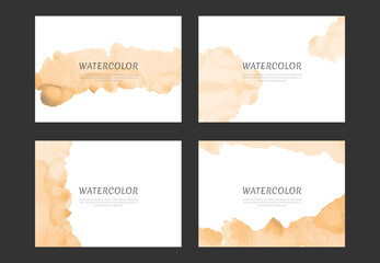 Set of orange vector watercolor background templates.