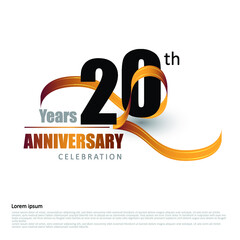 20 years anniversary logo template with ribbon. Poster template for Celebrating 100th event. Design for banner, magazine, brochure, web, invitation or greeting card. Vector illustration