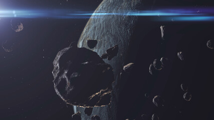 Large Group of Asteroids Meteors Moving Towards Planet Earth © ImageBank4U