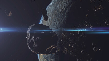 Large Group of Asteroids Meteors Moving Towards Planet Earth © ImageBank4U