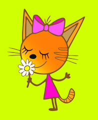 kitten with flowers, hand drawn illustration. Perfect for invitations, cards, prints, flyers, posters