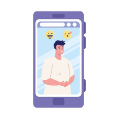 Man in smartphone with emojis design, Chatting message chat and communication theme Vector illustration