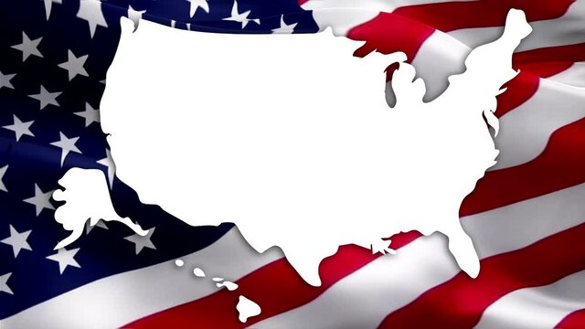 United States of America map waving flag video gradient background. Waving Flag United States Of America map. USA map flag for Independence Day, 4th of july US American Flag Waving 1080p Full HD foota