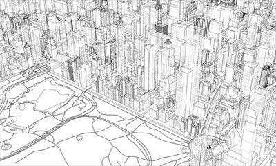 Fototapeta na wymiar Outline city concept. Wire-frame style