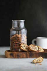 Healthy Keto Almond Biscotti. Low carb and gluten free keto, paleo cookies. Selective focus