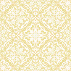 Classic seamless vector pattern. Damask orient ornament. Classic vintage yellow and white background. Orient ornament for fabric, wallpaper and packaging