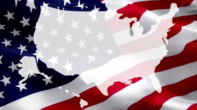 Video of American flag map waving. United States of America map waving video gradient background. Waving Flag United States Of America. USA flag for Independence Day, 4th of july US American Flag Wavi