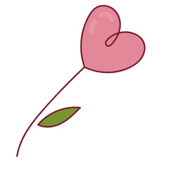 Pink abstract flower in the shape of a heart, vector children picture in doodle style, coloring book