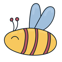 striped yellow-red bee with wings, insect, doodle vector illustration