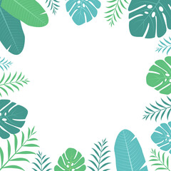 Fototapeta na wymiar Tropical green leaves frame background