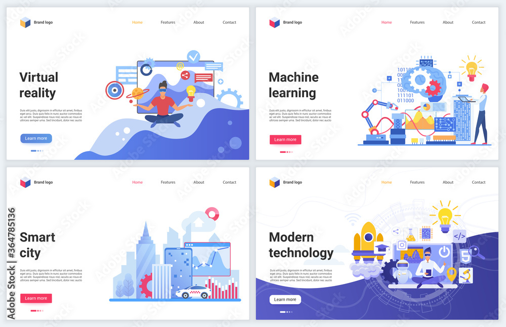 Poster artificial intelligence modern technology vector illustrations. creative concept interface website d