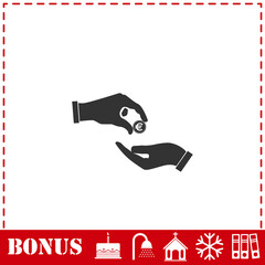 Handing money icon flat