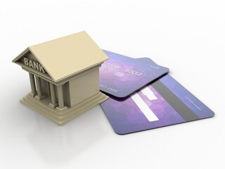3d rendering Build bank with debit card
