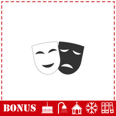 Comedy and tragedy theatrical masks icon flat