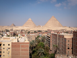 View from giza onto the pyramids at morning