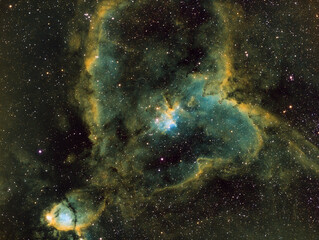 The Heart Nebula, IC 1805, Sharpless 2-190, lies some 7500 light years away from Earth and is located in the Perseus Arm of the Galaxy in the constellation Cassiopeia