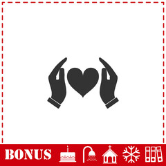Human hands holding and protect heart icon flat